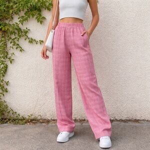 Brandy Melville John Galt High Rise Wide Leg Plaid Pants Pink Y2K Preppy